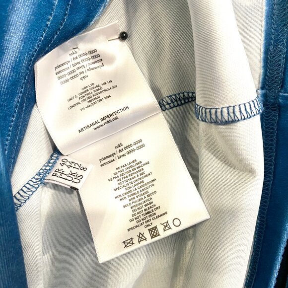 ROKH Cyan Blue Mask Velvet Mini Dress, Size 8 - Picture 5 of 16